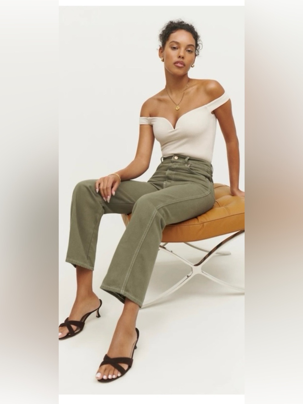 Reformation Cowboy High Rise Straight Jeans Katamala Olive Green Size 28 - Picture 11 of 11